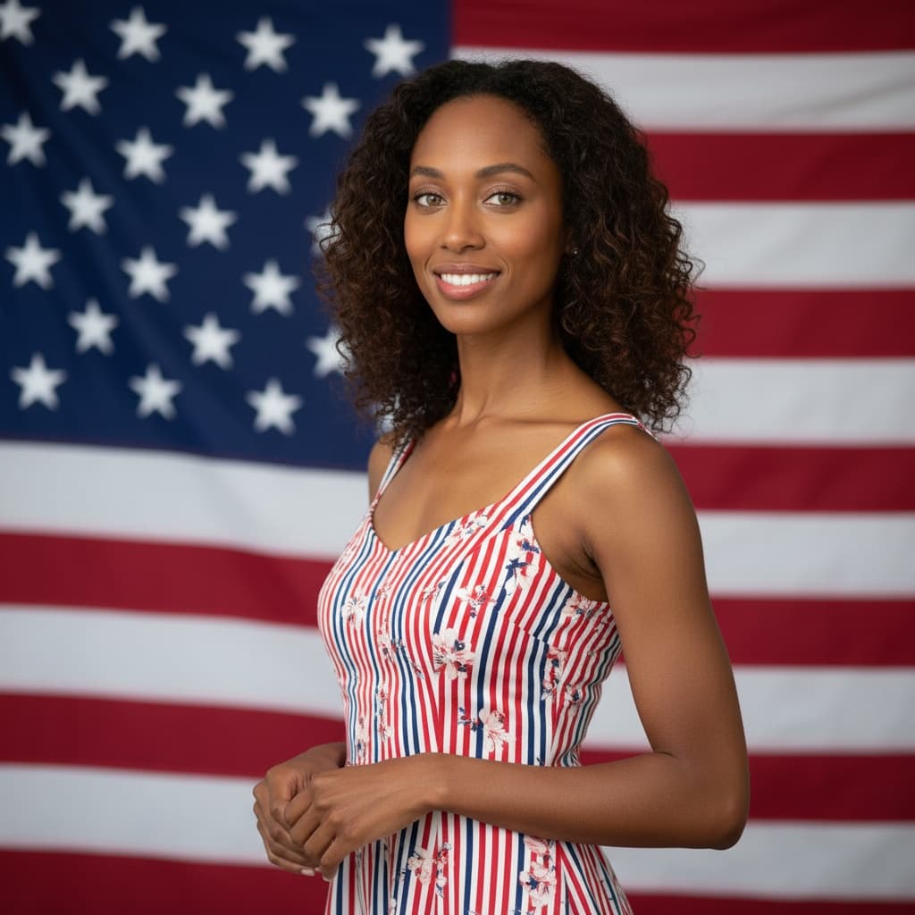 petite black woman american flag portrait 68687706