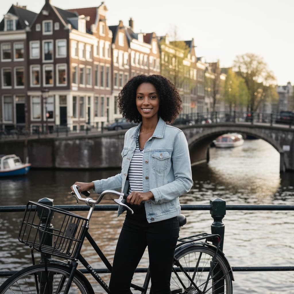 petite black woman amsterdam canal bridges 65026400