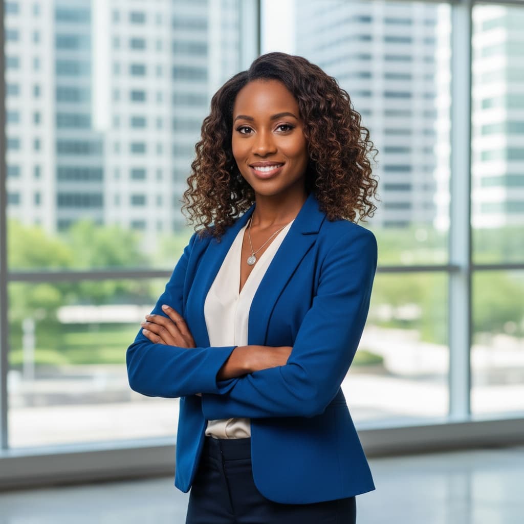 petite black woman arms crossed confident 64507630