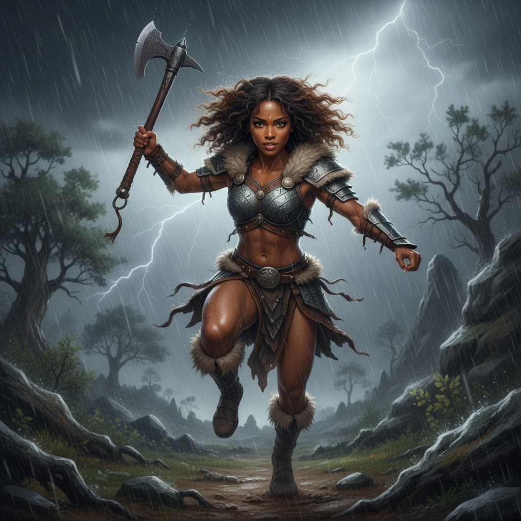 petite black woman barbarian warrior action 91072981