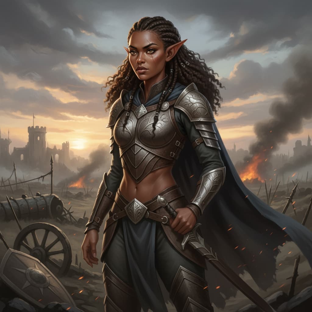 petite black woman battle worn warrior 12587244
