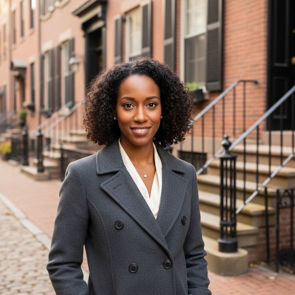 petite black woman beacon hill brownstone portrait 46583186
