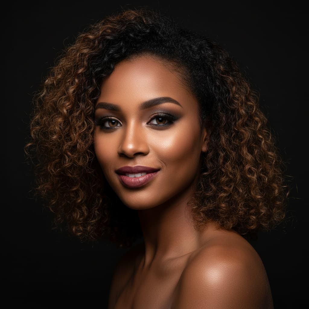 petite black woman black backdrop dramatic 46030176