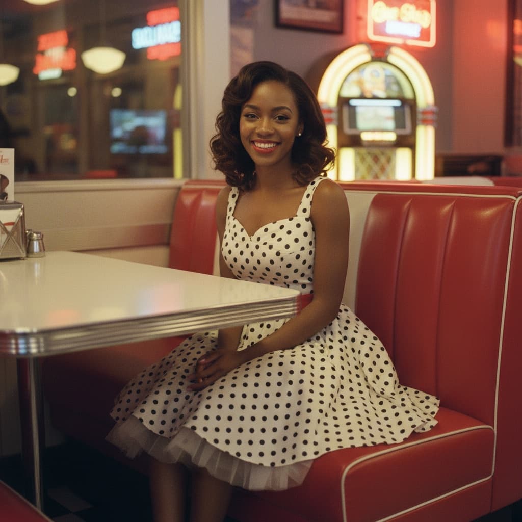 petite black woman classic diner booth 91531194