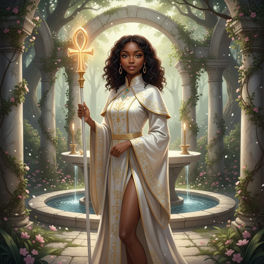 petite black woman cleric healer ceremonial 59756474