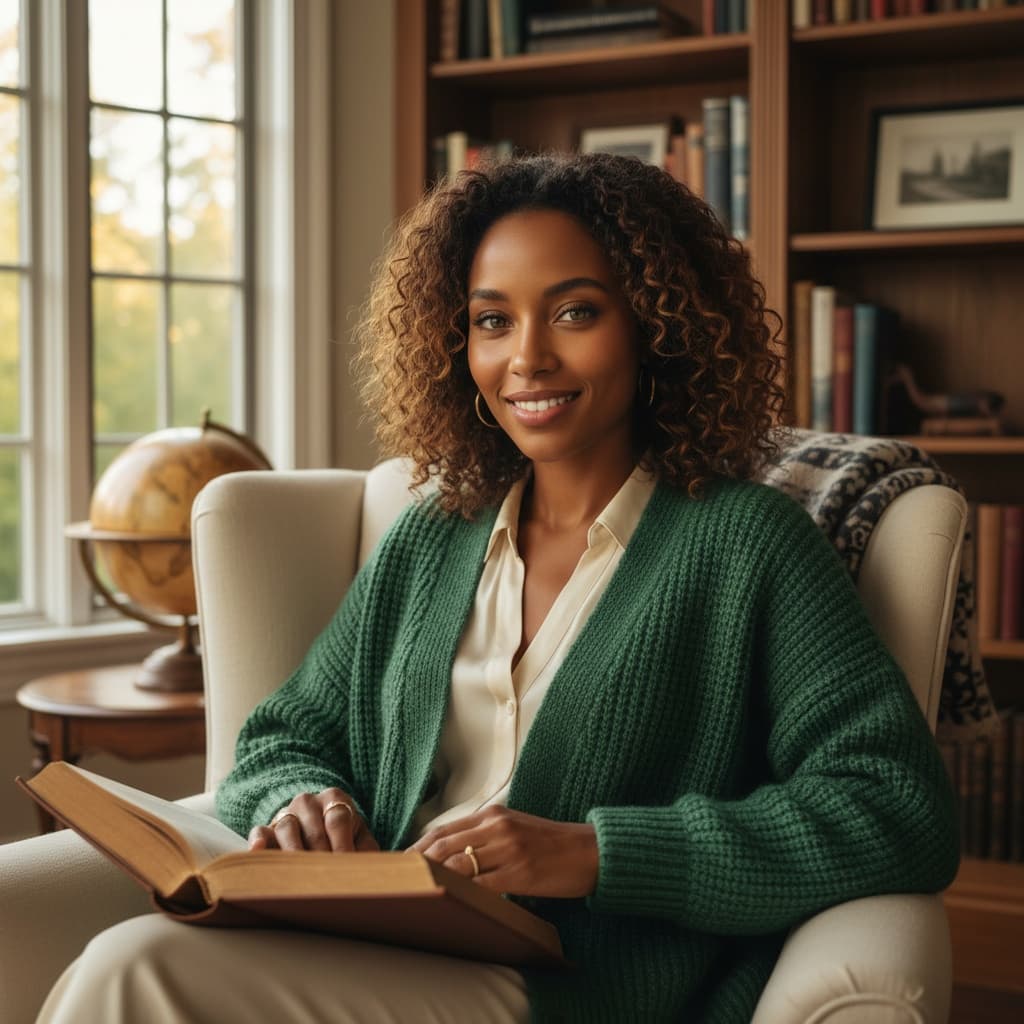 petite black woman cozy reading chair 44559305