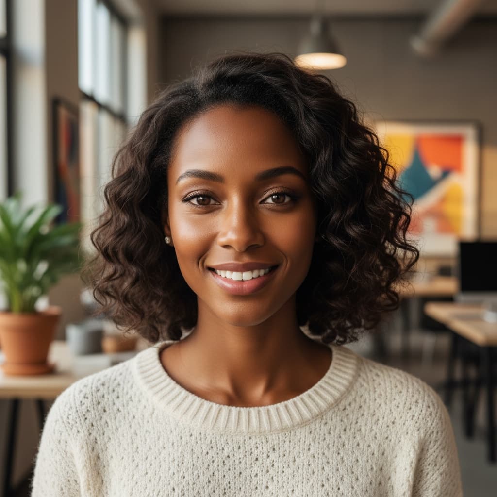 petite black woman creative workspace background 25159071