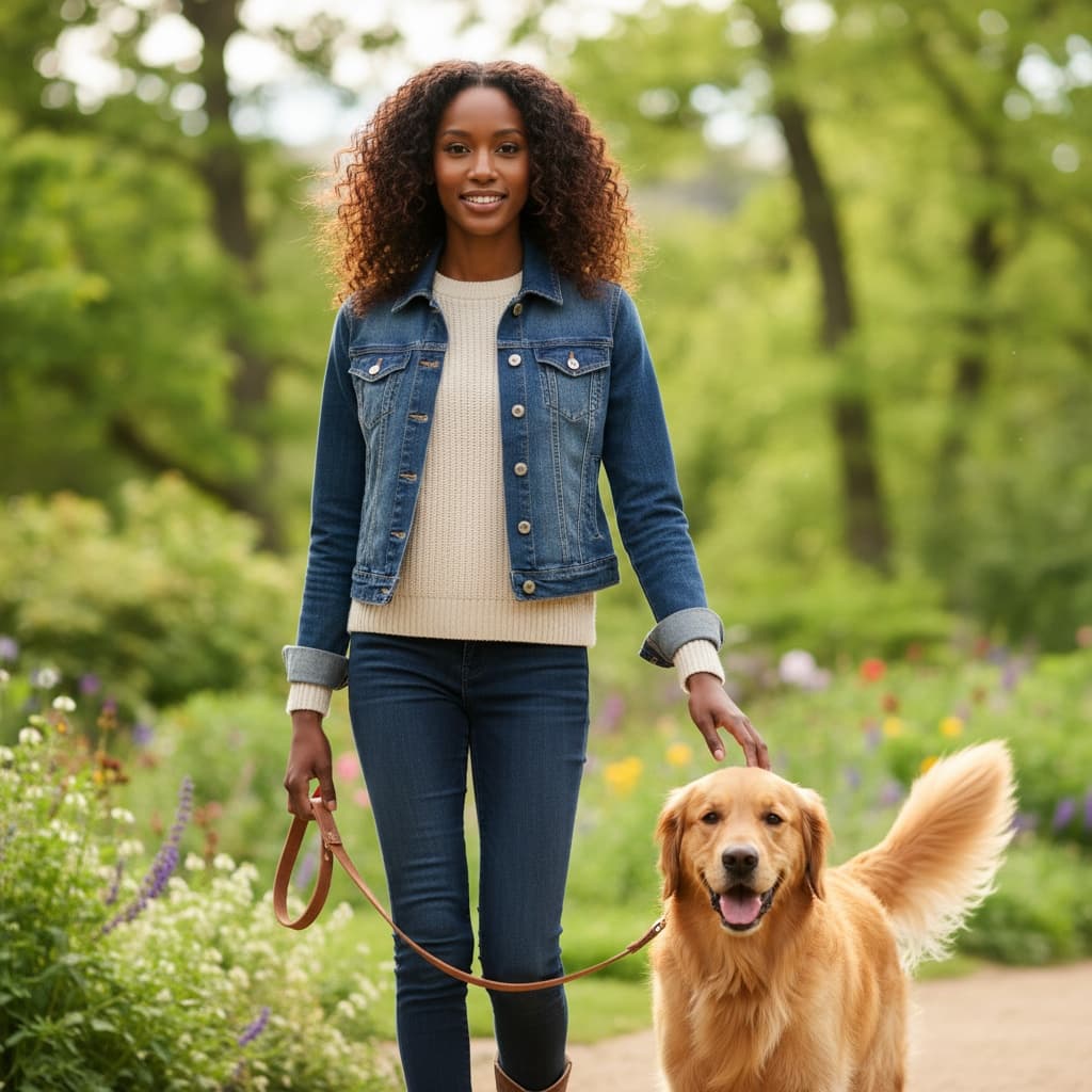 petite black woman dog walk park 73327351