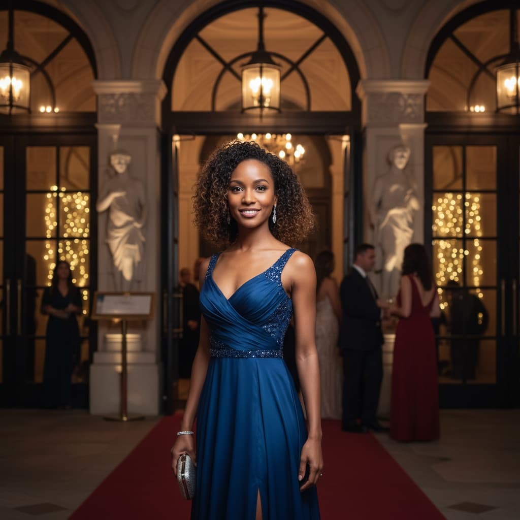 petite black woman elegant gala entrance 68443855