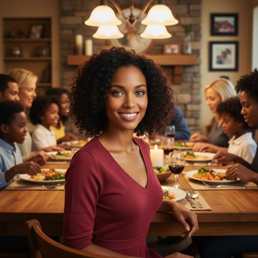 petite black woman family gathering dinner 64629670