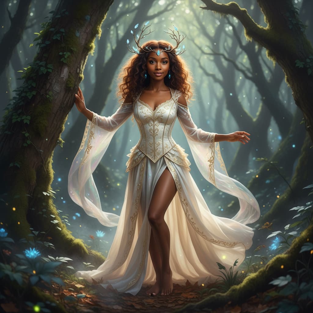 petite black woman fantasy forest setting 17617394