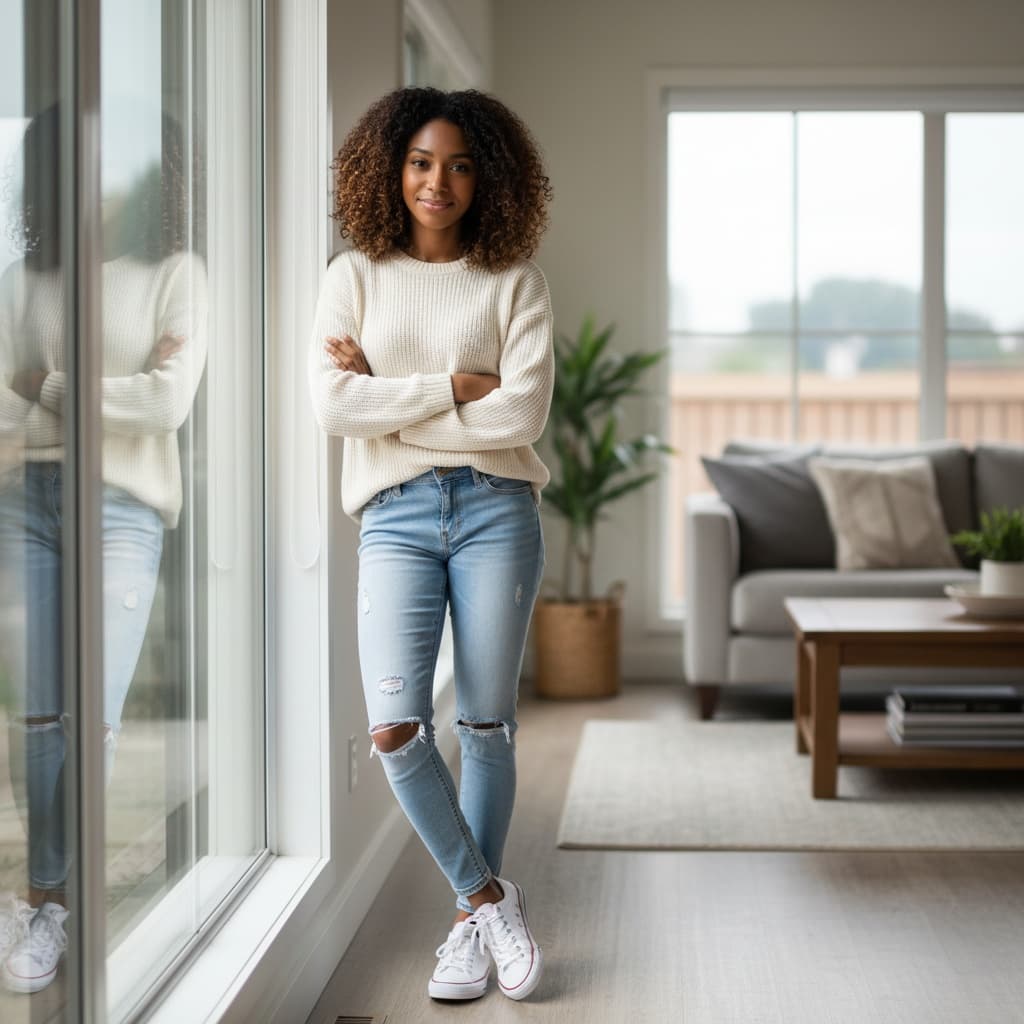 petite black woman home interior natural authentic 36908117