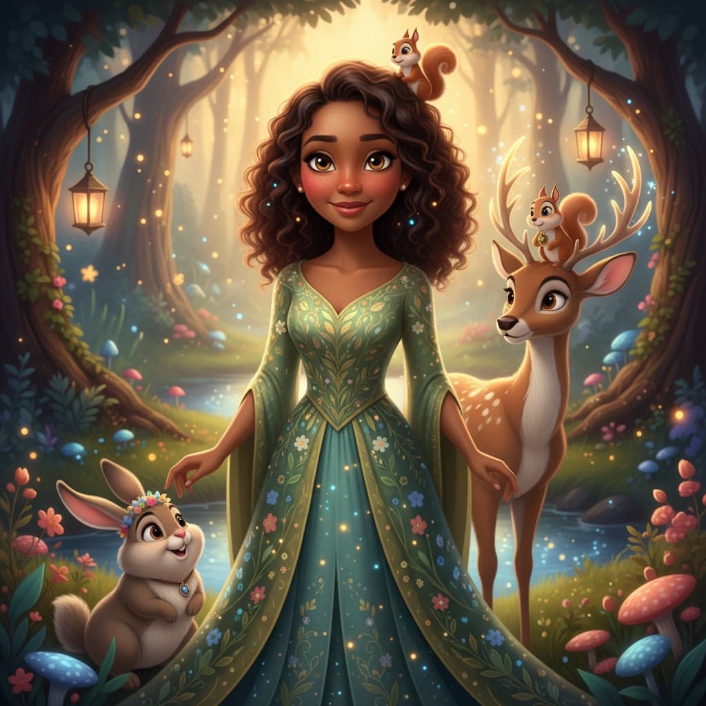 petite black woman magical woodland scene 26622070