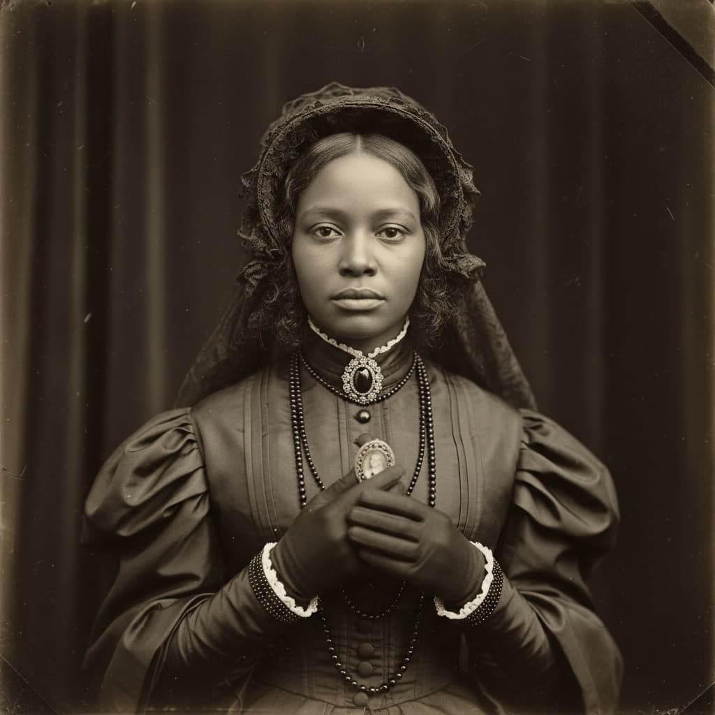 petite black woman mourning memorial portrait 73693085