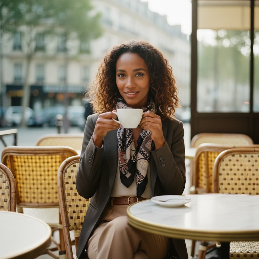 petite black woman parisian cafe lifestyle 38698660