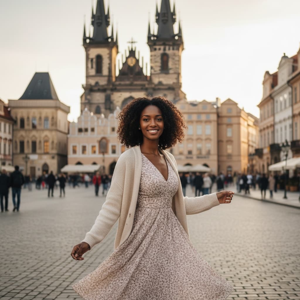 petite black woman prague old town square 66054821