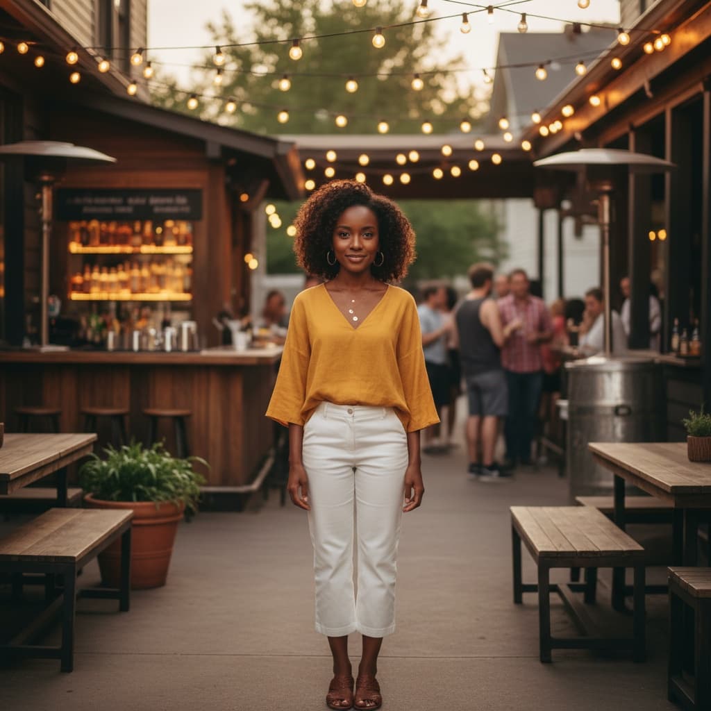 petite black woman rainey street patio 52945254