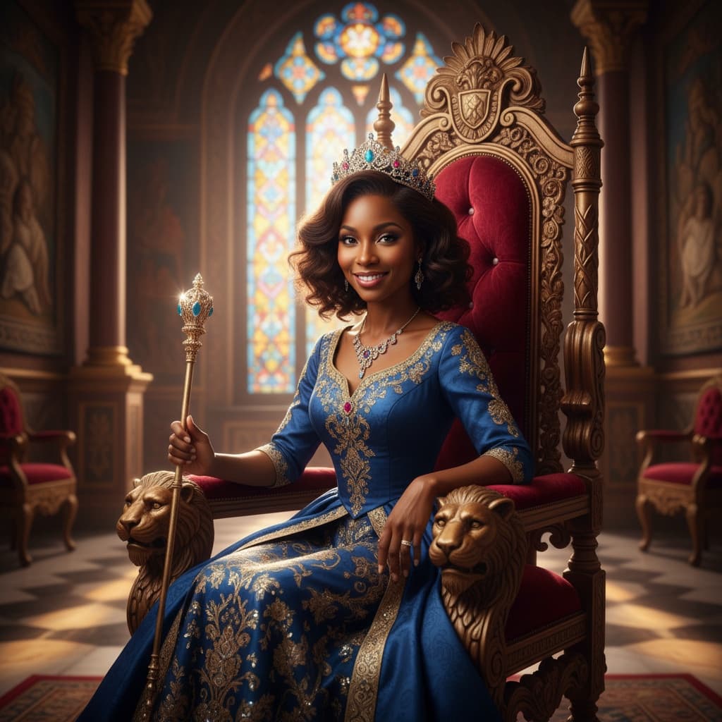 petite black woman royal throne room 75588018
