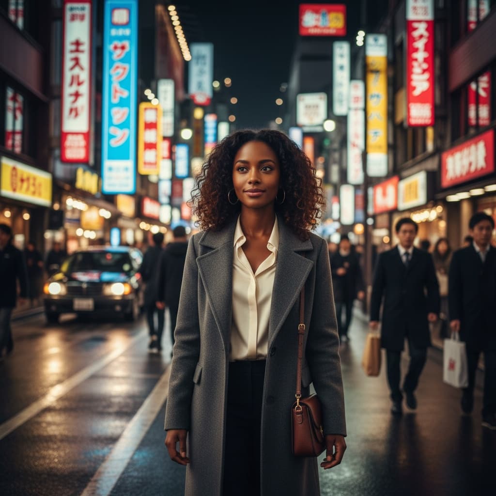 petite black woman shinjuku night street level 46766280