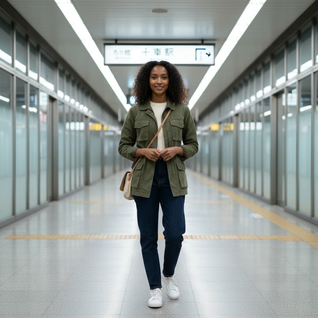 petite black woman tokyo metro platform 62719237