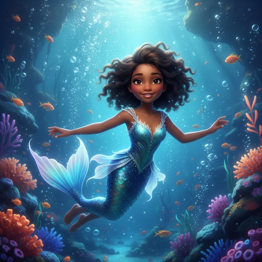 petite black woman underwater mermaid scene 95295206