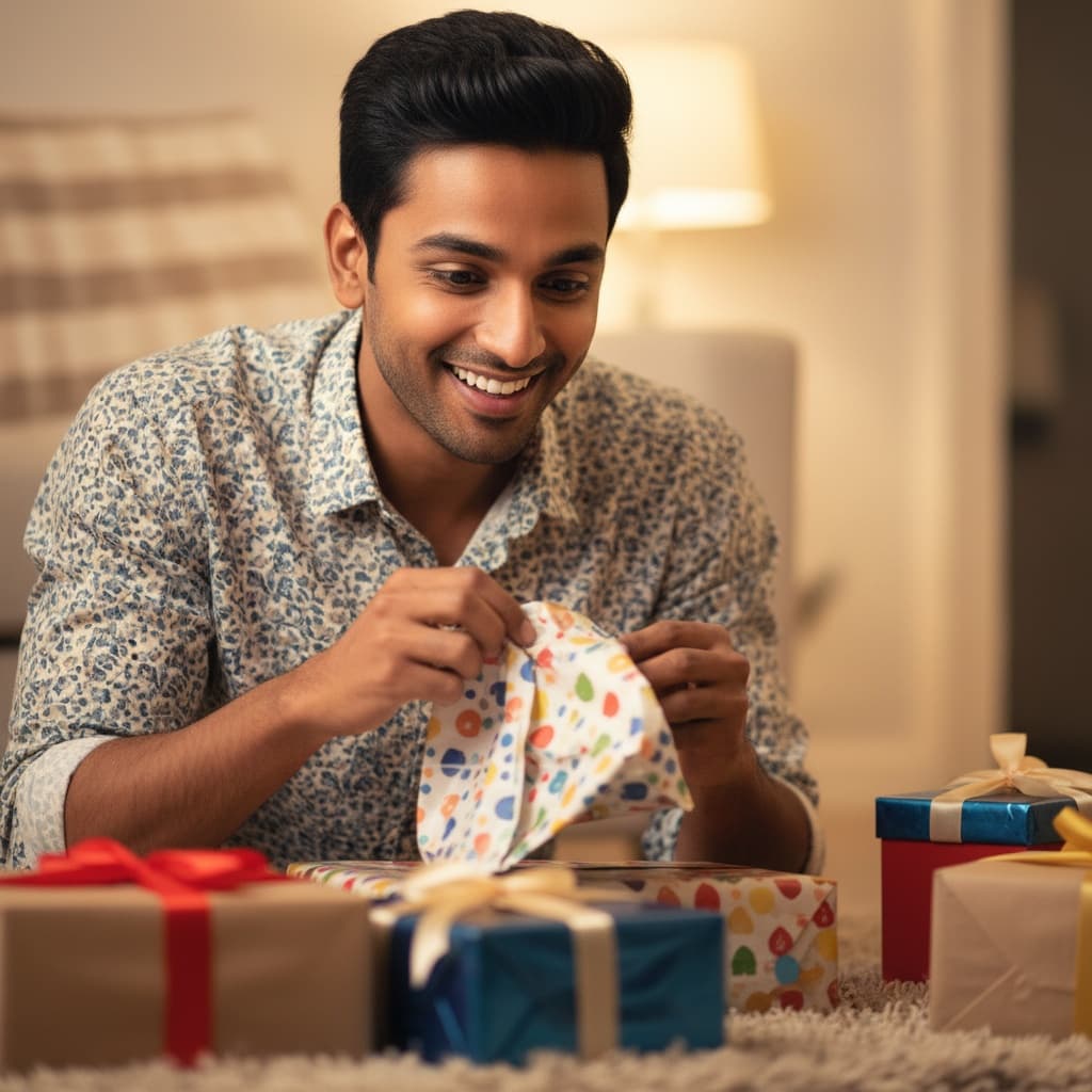 petite indian man birthday gift excitement 14105419