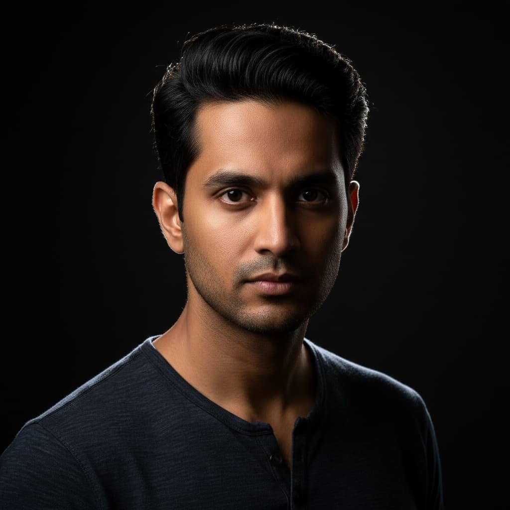 petite indian man dramatic low key lighting 11884224