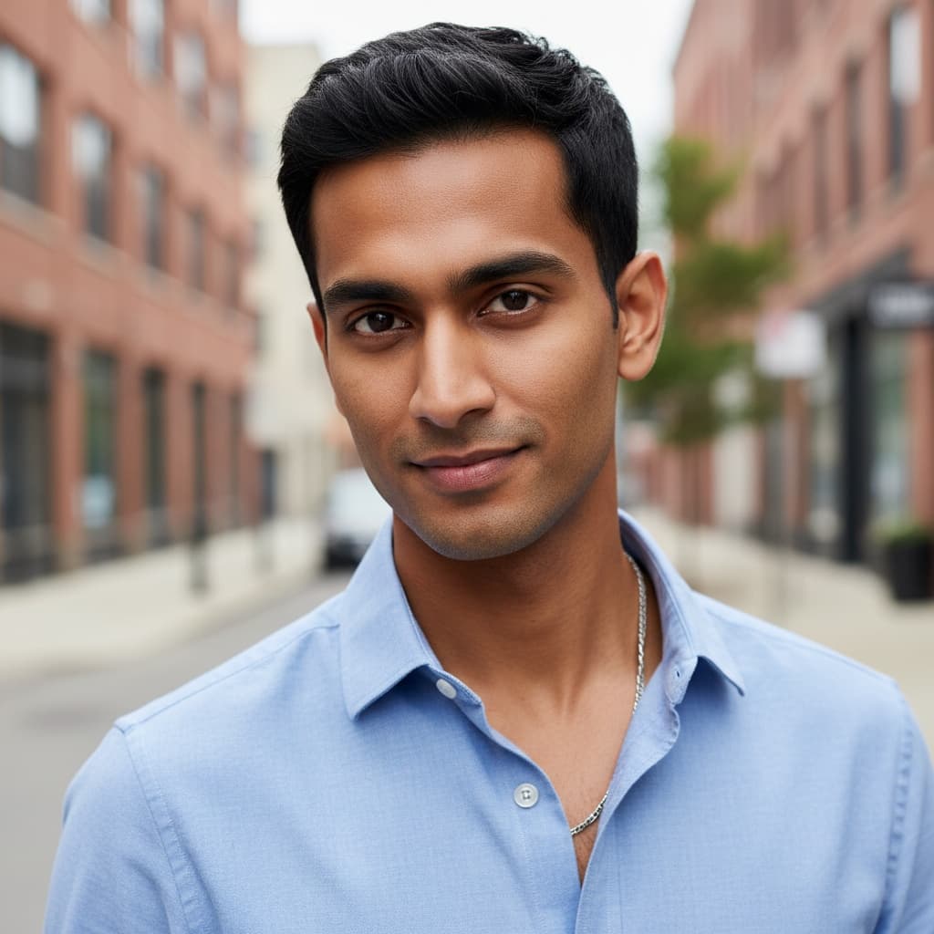 petite indian man edgy urban background 43676827