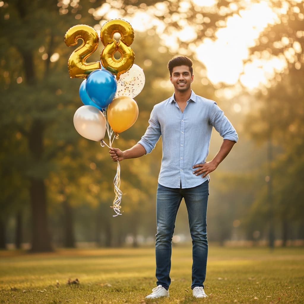 petite indian man outdoor birthday golden hour 94098547