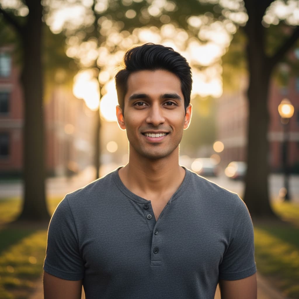 petite indian man outdoor golden hour 11091537