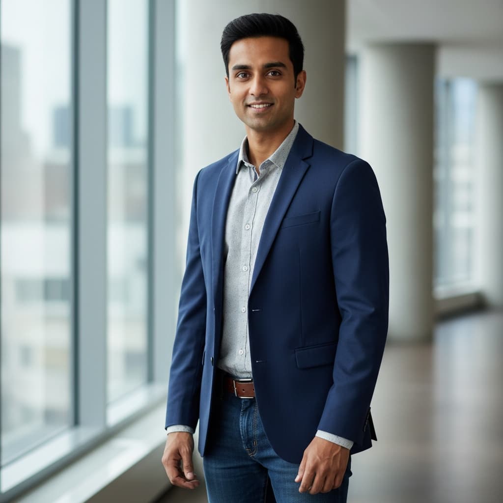 petite indian man smart casual portrait 94529670