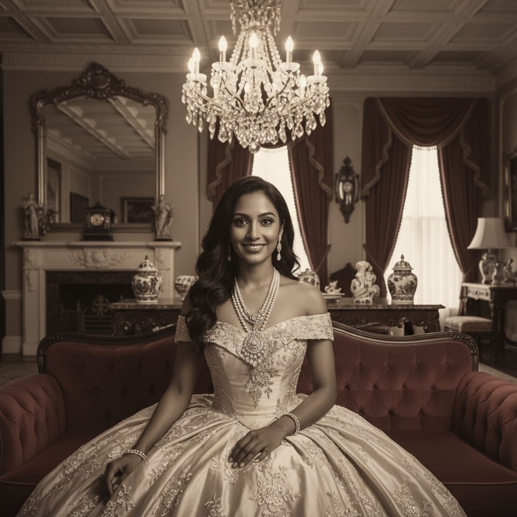 petite indian woman aristocratic manor setting 35965068