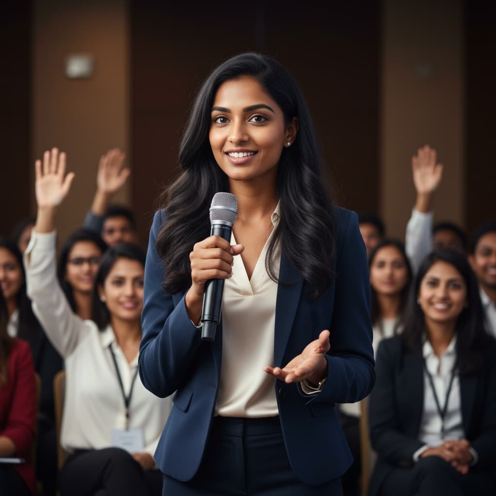 petite indian woman audience engagement qa 44764136