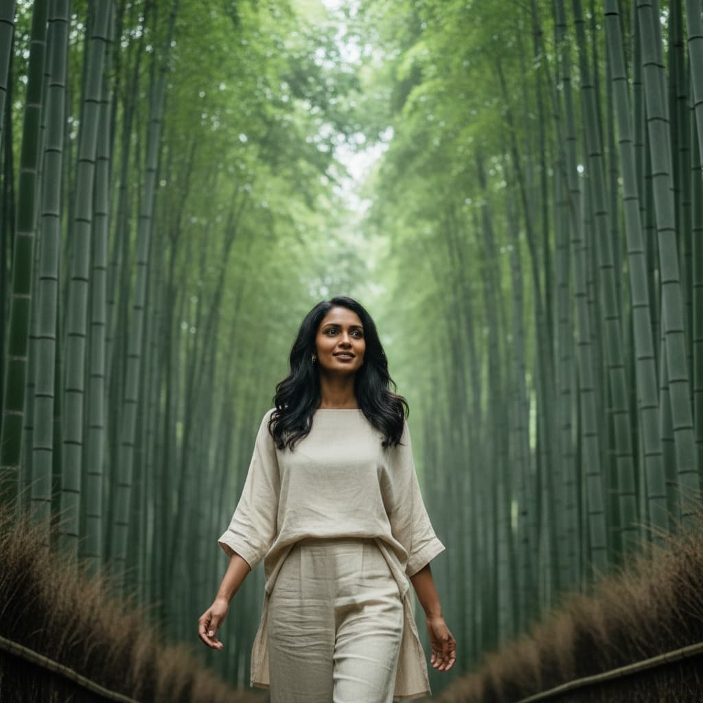 petite indian woman bamboo forest arashiyama 11132599