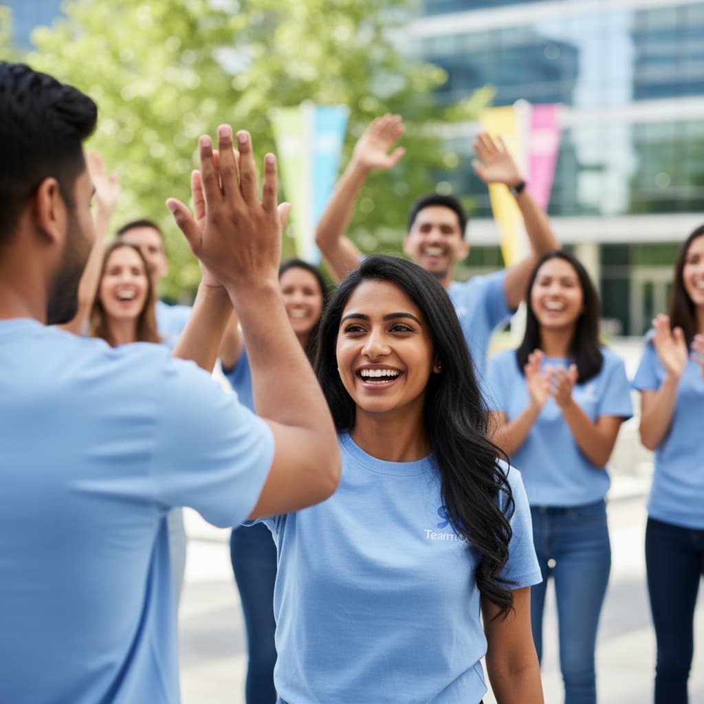 petite indian woman group celebration high five 67415821