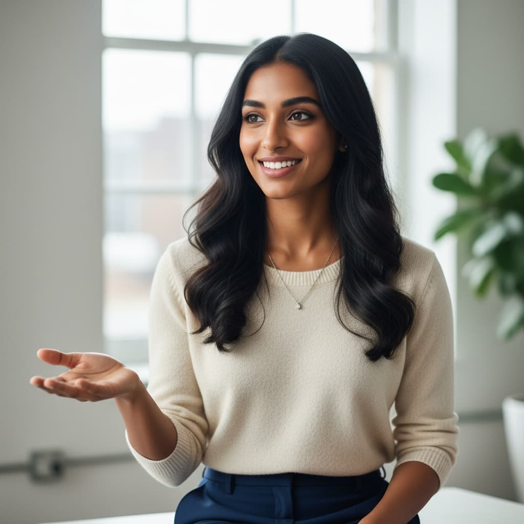petite indian woman inspiring gesture speaking pose 40427408