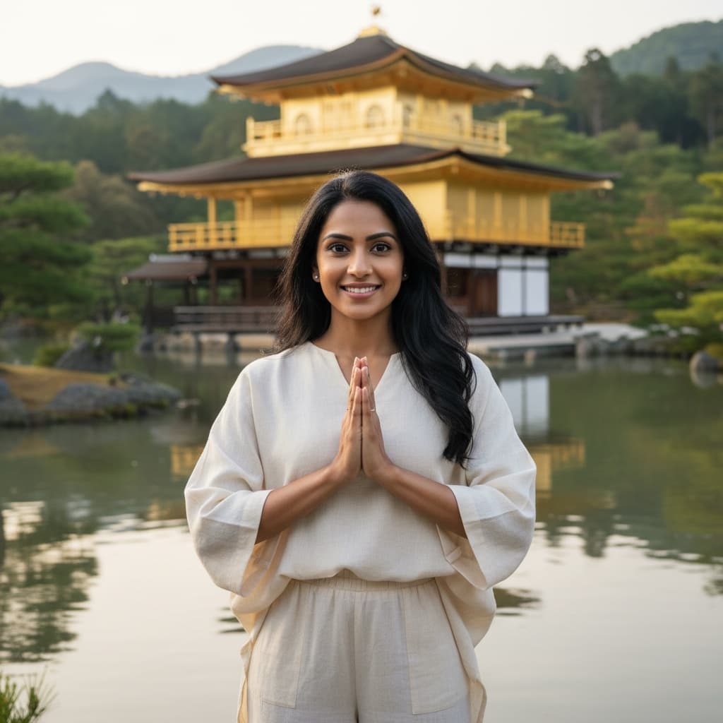 petite indian woman kinkakuji golden pavilion 49834636