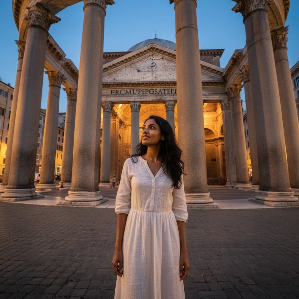 petite indian woman pantheon entrance shot 22308389