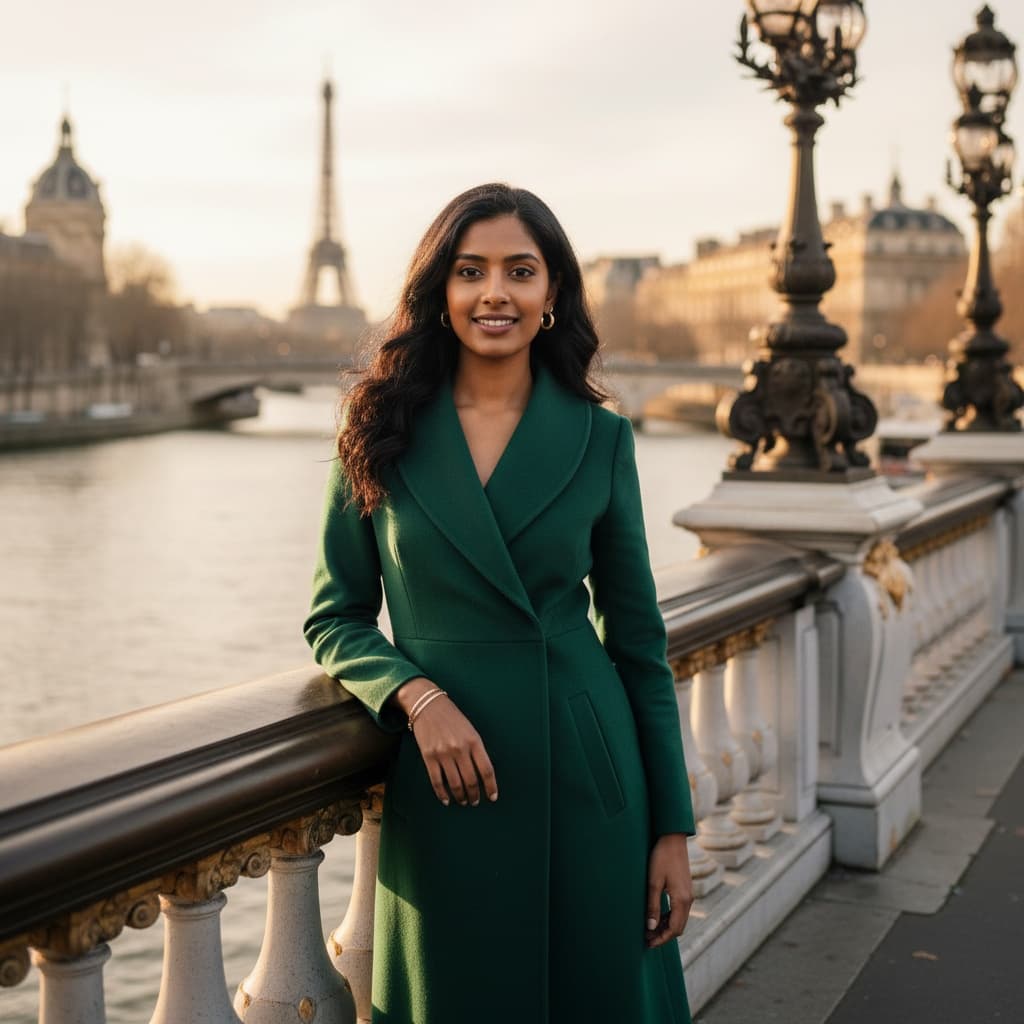 petite indian woman seine river bridge 53060872