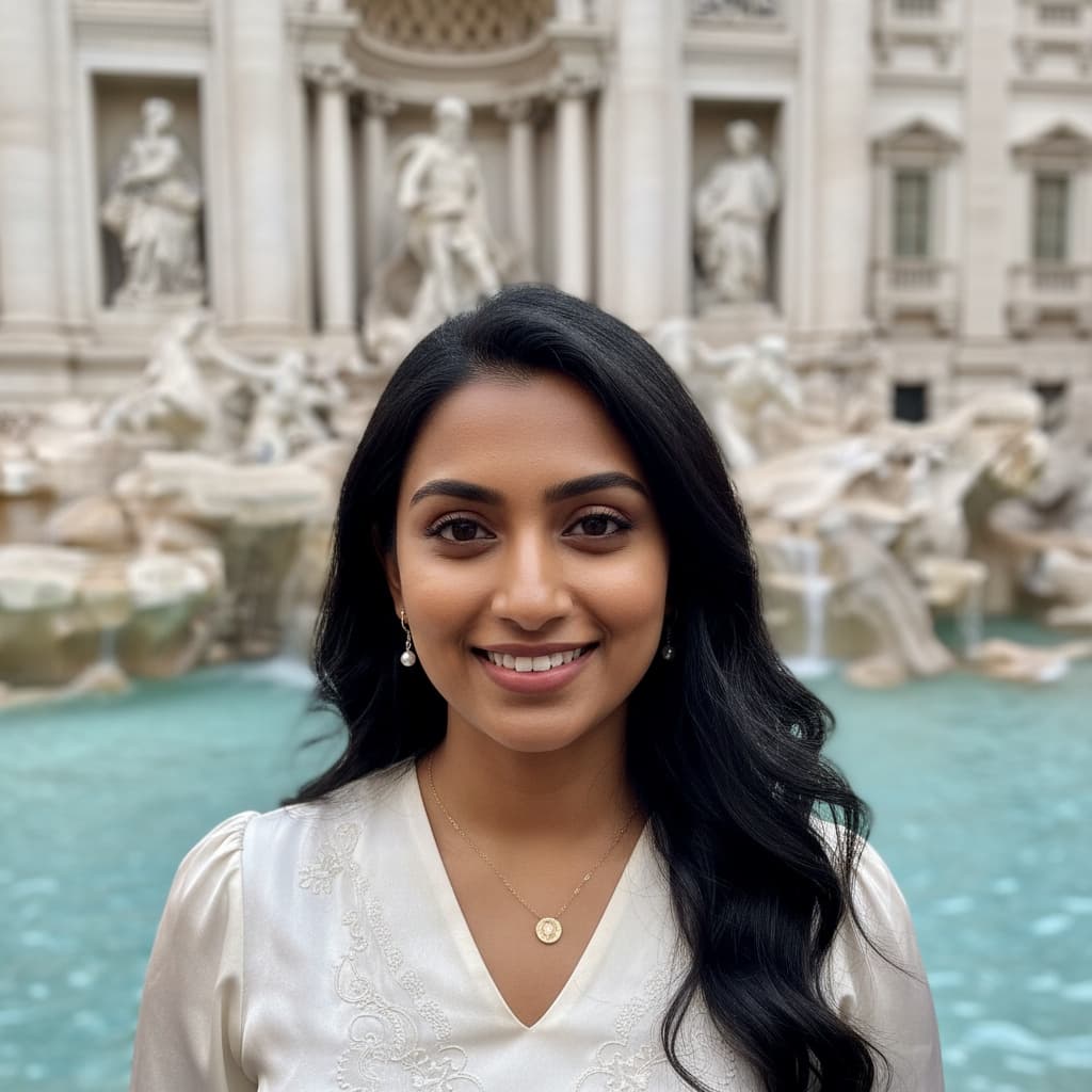 petite indian woman trevi fountain close up 52233651