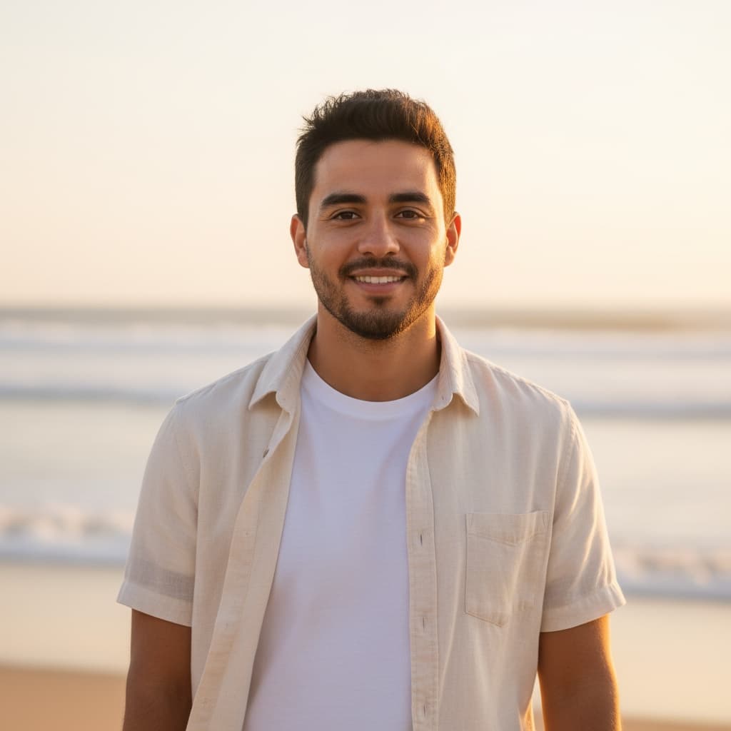 petite latino man beach casual portrait 40813575