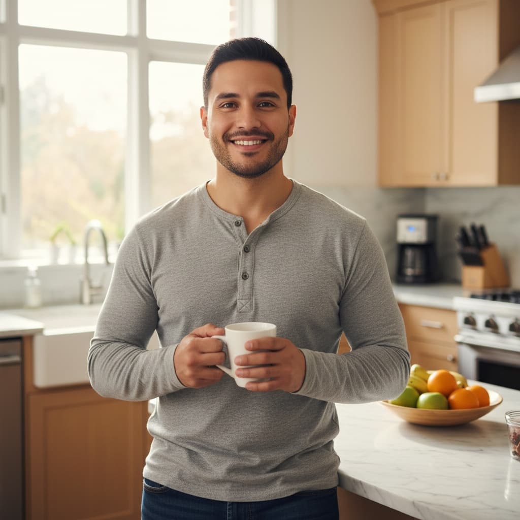 petite latino man home cooking kitchen 35140860