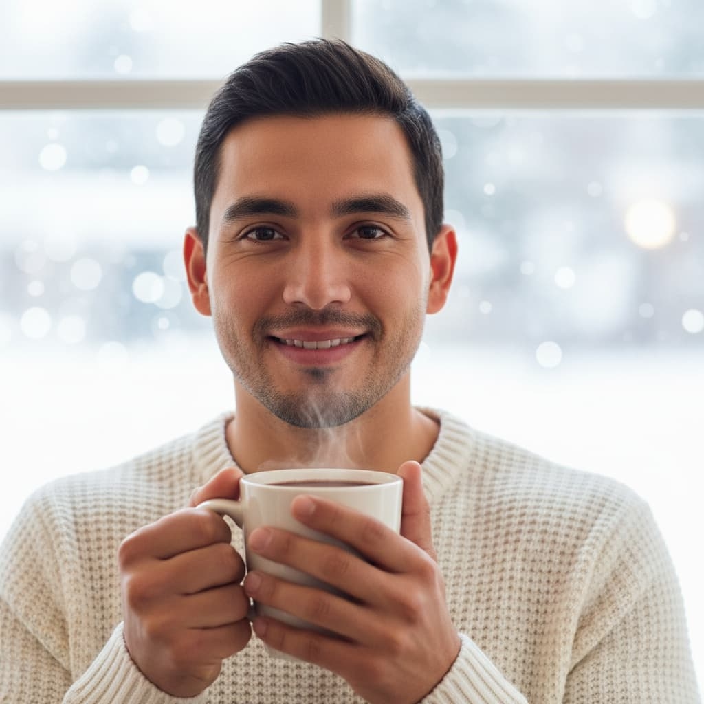 petite latino man hot chocolate closeup 51687278