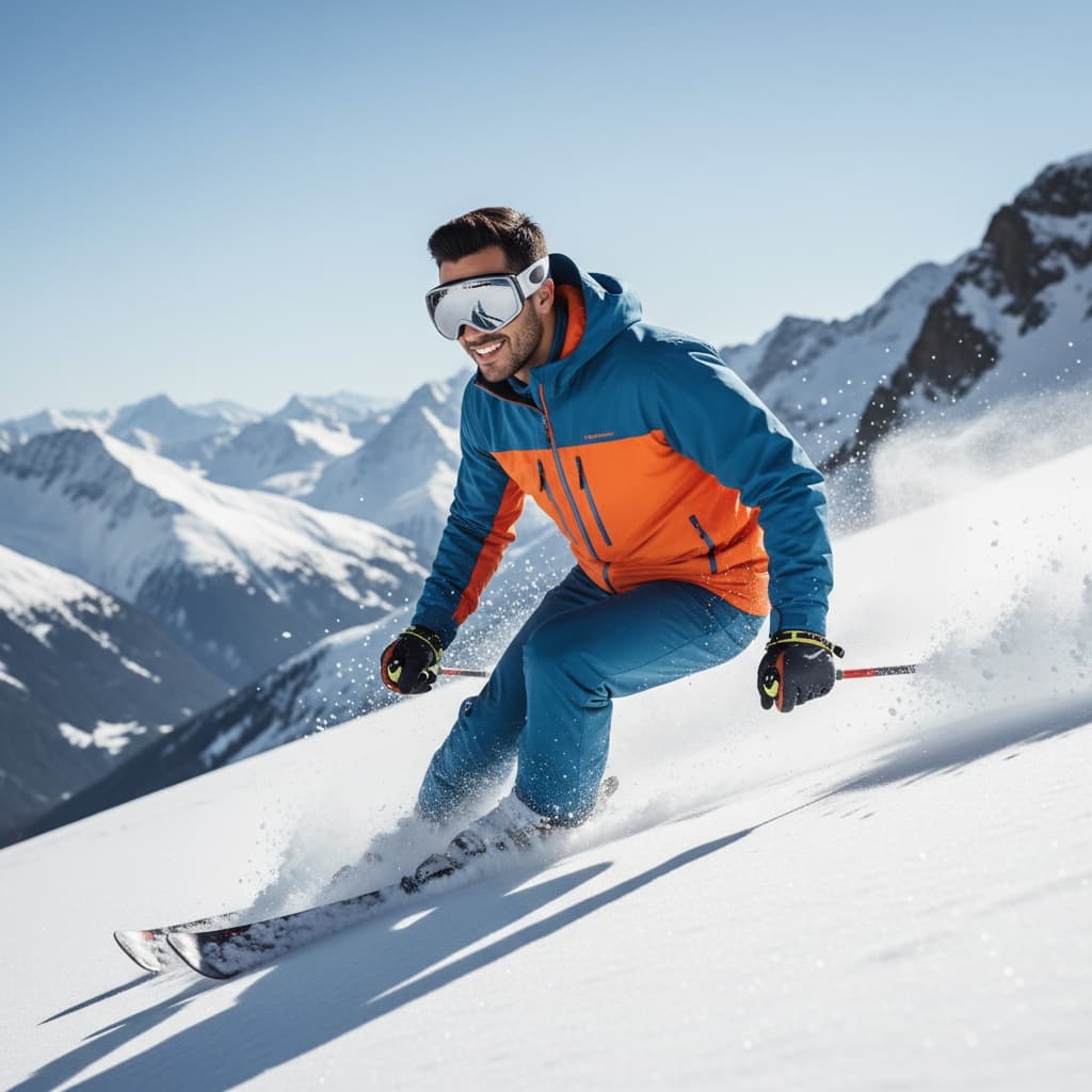petite latino man skiing action slopes 54575913
