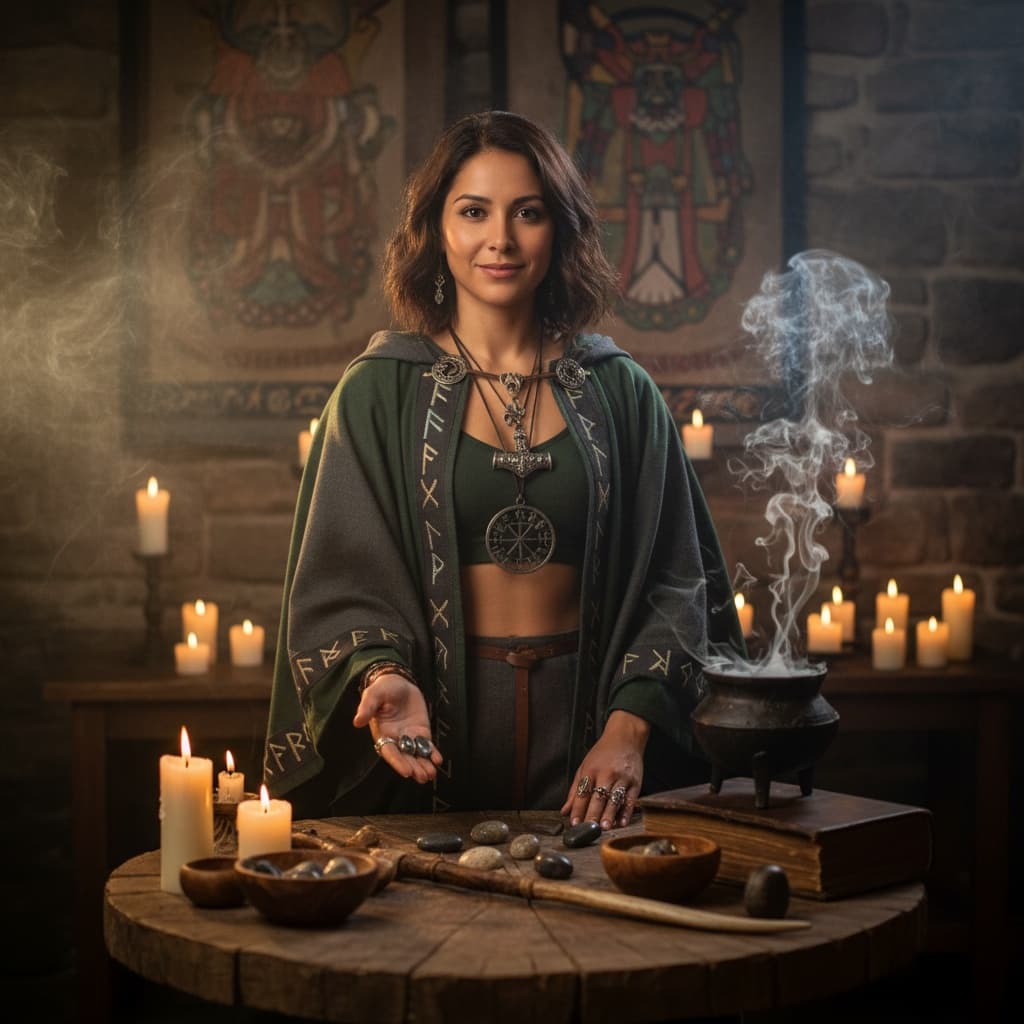 petite latino woman runes mystic ritual 47996618