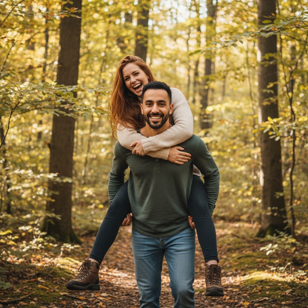 petite middle_eastern man forest piggyback playful 55210917