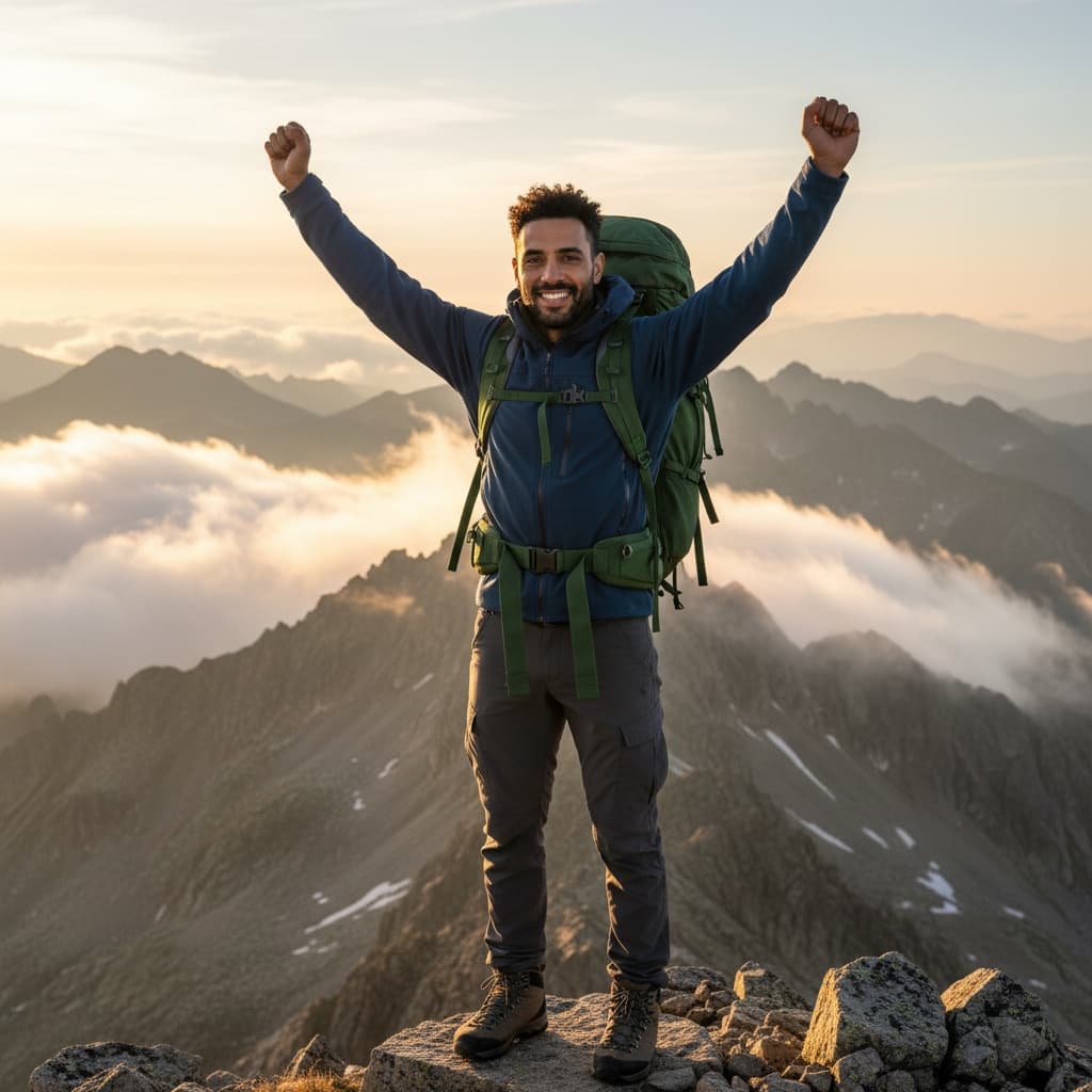 petite middle_eastern man mountain summit adventure 93319108