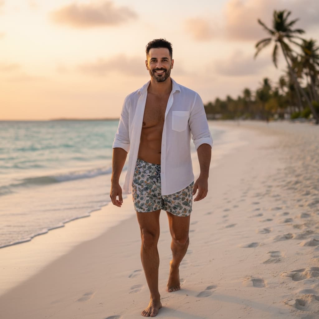 petite middle_eastern man tropical beach paradise 80472826