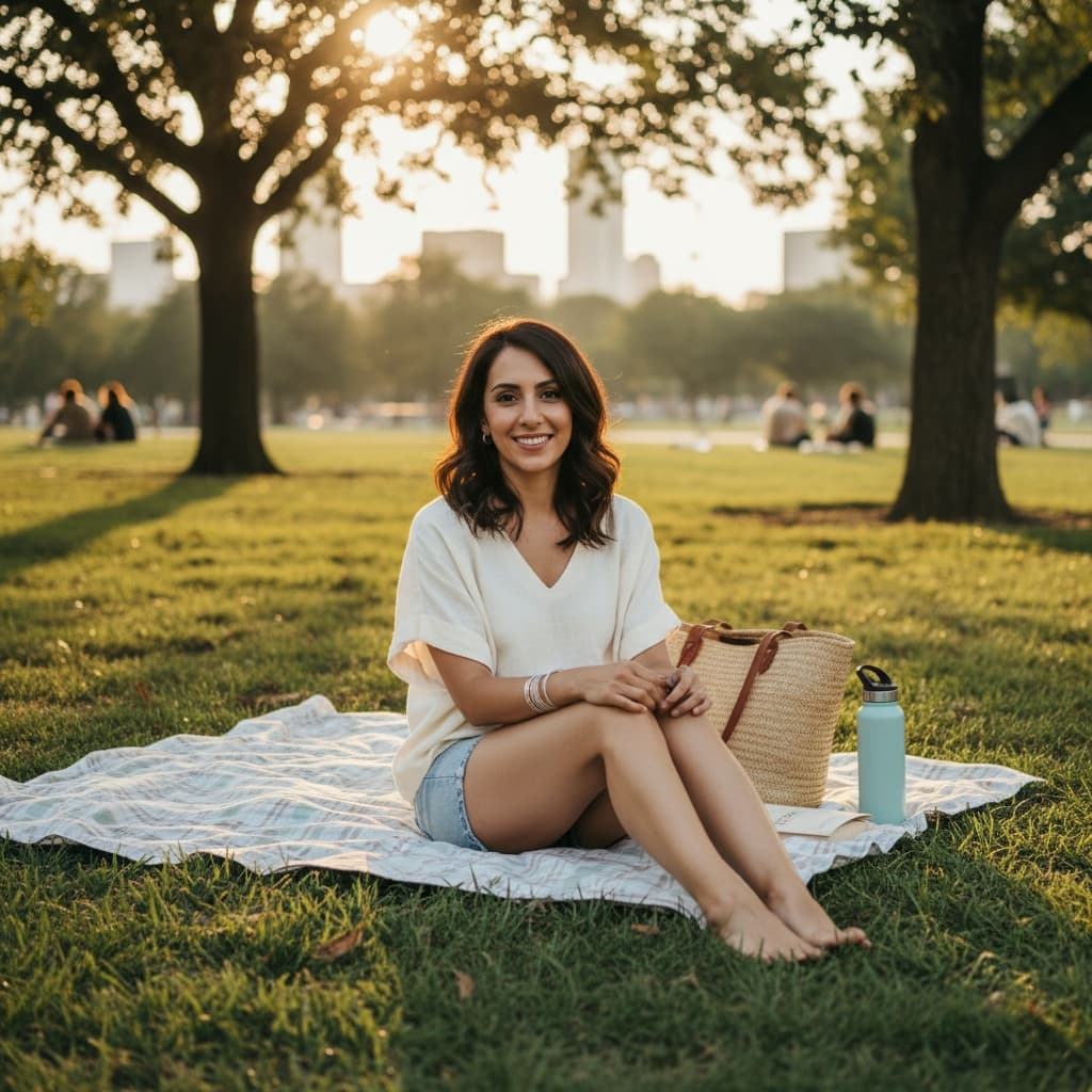petite middle_eastern woman zilker park relaxing 79086734