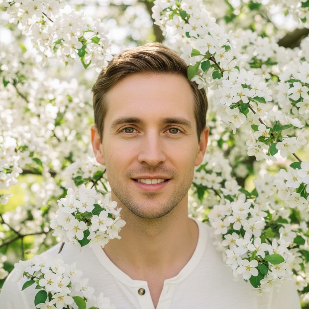 petite white man close up blossom framing 96344156